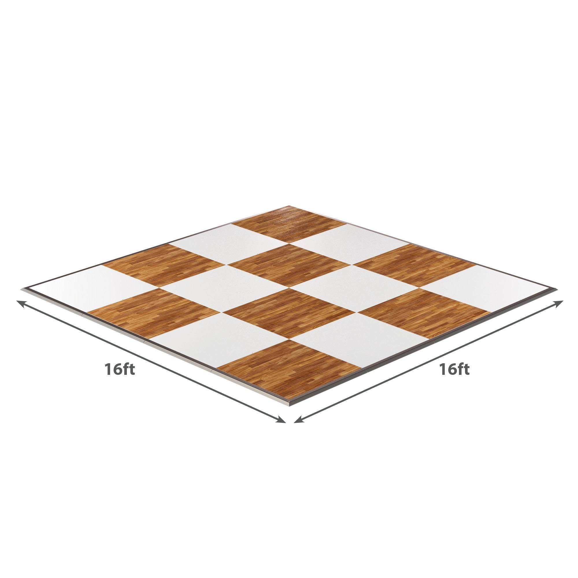 16ft wooden chessboard mat with alternating brown and white tiles, ideal for outdoor games.